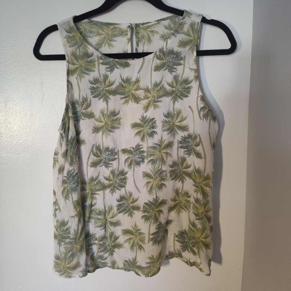 Tropical Palm Print Sleeveless Top Size M #344
